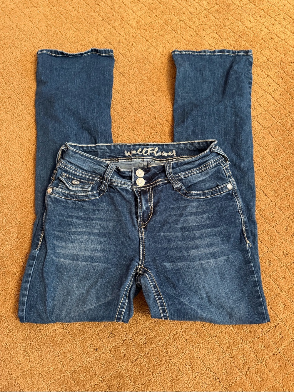 Wallflower High Rise Double Button Dark Wash Bootcut Jeans Women’s Size 7